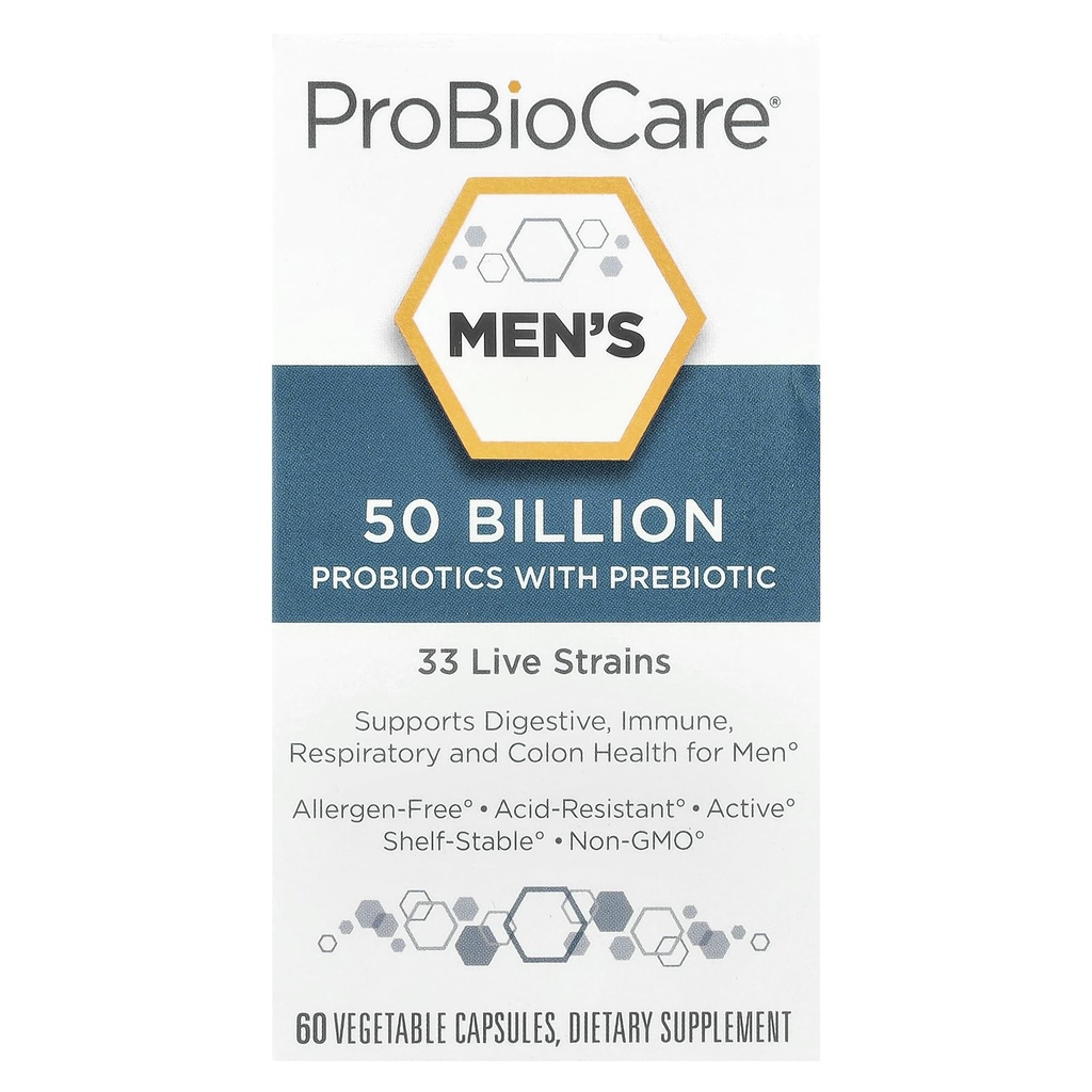 ProBioCare Probiotic for Men - 50 Billion CFUs, Supports Digestive Health and Gut Flora Balance, Promotes Overall Wellness, and Enhances Immune Function (60 Vegetable Capsules)