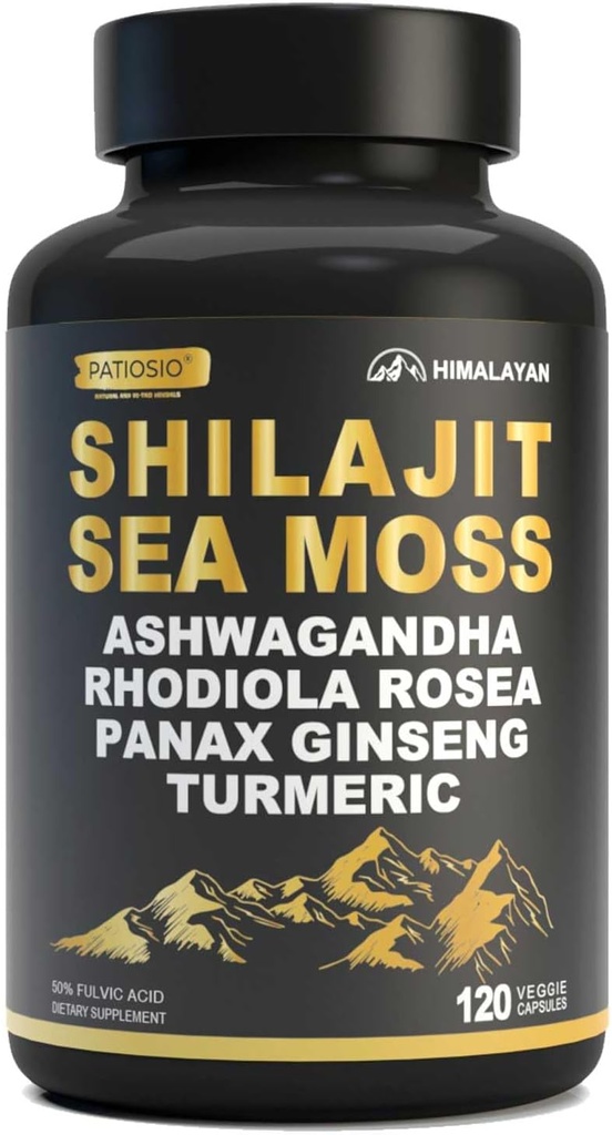 Shilajit Capsules for Men - 50% Fulvic Acid, 85+ Trace Minerals Pure Himalayan, Shilajit Resin Extract with Sea Moss, Ashwagandha-for Energy, Stamina -120 Capsules