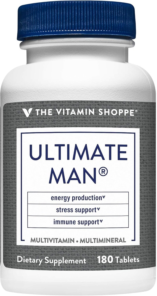 The Vitamin Shoppe Ultimate Man Multivitamin, High Potency Multi - Energy & Antioxidant Blend, Daily Multi-Mineral Supplement for Optimal Men's Health, Gluten & Dairy Free (180 Tablets)