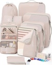 10 Set/8 Set Packing Cubes for Travel, Gifts for Women Mom,Anti-Tearing Suitcase Organizer for Luggage with Shoe & Hanging Toiletry Bag,OlarHike Vacation Essentials & Accessories for Cruise Ship,Cream