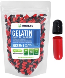 XPRS Nutra Size 1 Empty Capsules - 500 Count Colored Empty Gelatin Capsules - Pill DIY Supplement Capsule Filling - Fillable Color Gel Caps Pills for Do-It-Yourself Supplements (Black/Red)