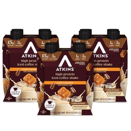 Atkins Café Caramel Iced Coffee Flavored Protein Shake, High Protein Shake, Low Glycemic, Low Carb and Low Sugar, Keto Friendly, Gluten Free, 12 Count