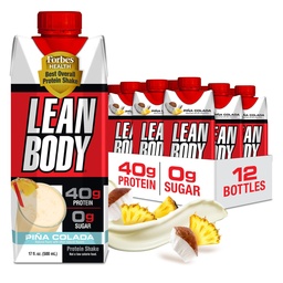 Lean Body Ready-to-Drink Pina Colada Protein Shake, 40g Protein, Whey Blend, 0 Sugar, Gluten Free, 22 Vitamins & Minerals, 17 Fl Oz (Pack of 12)