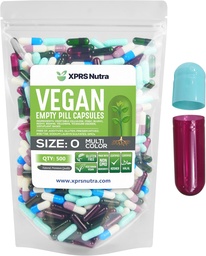 XPRS Nutra Size 0 Empty Capsules - 500 Count Empty Vegan Capsules - Vegetarian Pills - DIY Vegetable Capsule Filling- Veggie Pill Caps for Do-It-Yourself Supplements (Multi Color)