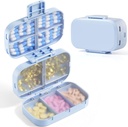 MEACOLIA Triple Folding Pill Organizer, 9 Compartments Travel Pill Case with Large Capacity, Daily Pill Box Small Pill Container for Vitamin, Cod Liver Oil,Supplements (Blue)