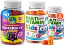 Kids Multivitamin Gummies 14 Essential Vitamins and Elderberry Gummies for Kids and Adults Vitamin A, C, D, E Vegetarian B6 & B12, Zinc, Biotin Gummy Multivitamins for Children + Immune support
