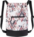 GOMOYO Flex Cinch Drawstring Gym Bag for Women | Modern Floral Graphic Designs | Durable Lightweight Gym Cinch Backpack | 18" x 14" x 7" | Pink