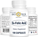 Bio-Tech Pharmacal B6-Folic Acid, 100 Capsules – All-Natural Supplement – Supports Cardiovascular, Bone, & Nervous System Health – No Dairy, Fish, Gluten, Peanut, Shellfish, Halal, & Soy – No