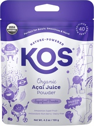 KOS USDA Organic Acai Powder, Unsweetened Superfood - Natural Antioxidant, Acai Berry for Smoothies and Bowls - Polyphenol Abundant, Gluten-Free, Non-GMO, Climate Friendly resealable Bag, 40 Servings