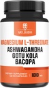 Magnesium L-Threonate Capsules 1010mg - 5in1 with Ashwagandha Root, Gotu Kola Leaf & More - Positive Mood, Brain Health, Ability to Remember, Concentration & Energy Production Support - 60 Capsules