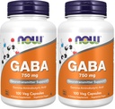 NOW Foods Supplements,GABA (Gamma-Aminobutyric Acid) 750mg,Neurotransmitter Support*,100 Veg Capsules,(Pack of 2)