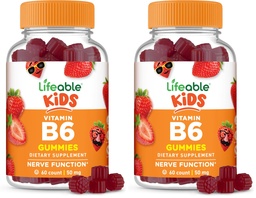 Lifeable Vitamin B6 Gummies for Kids | Great Tasting B6 Vitamins 50mg | Vegan Non-GMO Gluten Free | for Nerve Function Support | 60 Gummies (Pack of 2)