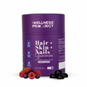 The Wellness Project 14-in-1 Hair, Skin & Nails Gummies with 10,000 mcg Biotin, Keratin, Hyaluronic & Folic Acid, Vitamins A, B5, B6 & B12 & Sea Buckthorn | for Women & Men | Tasty Mixed Berry Flavor
