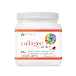 Youtheory Collagen Powder - 20 g Hydrolyzed Collagen Peptides - with Vitamin C, Biotin & Amino Acids - Supports Joint & Bone Health* - Chocolate - 20 oz (21-Day Supply)