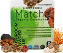 PowderVitamin Organic Mushroom Matcha Powder Certified Pesticide-Free Grass-Fed Collagen Types I & III, 8 Fruiting Body Mushrooms Tested for Beta-Glucans Focus Digestion & Immunity 15 Servings