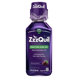 ZzzQuil, Sleep Aid, Nighttime Sleep Aid Liquid, 50 mg Diphenhydramine HCl, Fall Asleep Fast, Non-Habit Forming, Warming Berry Flavor, 12 FL OZ