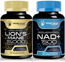 WELLNESS LABSRX Lions Mane Supplement Capsules - 120 Count - Mushroom Supplement, Brain Supplements for Memory and Focus │ NAD Supplement, 1500mg - Liposomal NAD+ Supplement with Resveratrol | Bundle