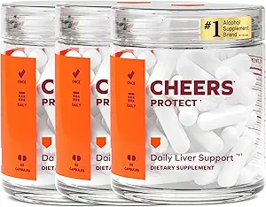 Cheers Protect | Daily Liver Supplement for Drinkers with L-Cysteine + DHM | Increase Glutathione Levels | 90 Doses | Cysteine, Dihydromyricetin, Milk Thistle, Prickly Pear, B-Vitamins, Ginger