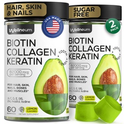 Biotin for Hair Growth Women/Men 12000mcg, Skin & Nails Support Gummies + 70000mcg Collagen Peptides (Collagen Powder in Gummy Form) + 20000mcg Keratin + Retinol, Sugar Free, 120 Gummies (2 Pack)