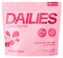 Dailies Clear Protein Powder, Sugar Free Flavor, 20g Whey Isolate & 100 Calories per Serving, Light & Refreshing Protein Shake Drink Mix for Pre or Post Workout, 15 On the Go Stick Packs (Fruit Punch)
