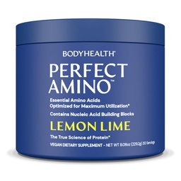 BodyHealth PerfectAmino Powder - BCAA and EAA Powder for Pre and Post Workout - Amino Acid Energy Drink for Men and Women to Support Lean Muscle and Recovery - Lemon Lime - 30 Servings