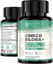 Ginkgo Biloba Supplements 120mg with Korean Red Ginseng 300mg & Lion's Mane Mushroom 1000mg Vegetarian Capsules Non-GMO & Gluten Free Natural Brain Supplement for Memory, Focus & Cognitive Support