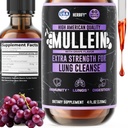 HERBIFY Mullein Drops - Lung Cleanse - Leaf Extract - Powerful Mullein for Immune Support, Detox & Respiratory Support - Made in USA - Herbal Supplements - 4 Oz Grape Flavor