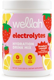 Wellah Electrolytes Powder (Strawberry Lemonade) 50 Servings - Hydration Drink Mix, 7 Vitamins & Minerals, Zero Sugar