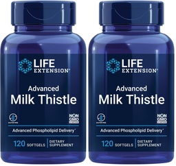 Life Extension Advanced Milk Thistle, Liver Health Supplement, Liver Detox, Cell Division, silymarin, silybin, bioavailable, Gluten Free, Non-GMO, 120 softgels, (Pack of 2)