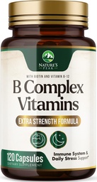 B Complex Vitamin - Super B Vitamins with Vitamin C & Folic Acid for Cellular Energy & Immune Support - Vitamin B Supplement With B1, B2, B3, B6 & B12 for Women & Men, Bottled in USA - 120 Capsules