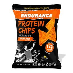 Natural Endurance Protein Chips - Healthy Low Carb Chips, 12g of Protein per Bag, Non GMO, Made with Avocado Oil, Vegan, Nut Free, On the Go Snack - Vegan Nacho Flavor, 1.38 oz Bags (Pack of 8)