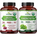 Zazzee Herbal Uric Acid Cleanse Bundle | USDA Organic 20:1 Stinging Nettle Extract Capsules Plus Organic Super Concentrated 10:1 Tart Cherry Extract Capsules | Non-GMO Vegan & ISO Lab Tested