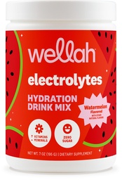 Wellah Electrolytes Powder (Watermelon) 50 Servings - Hydration Drink Mix, 7 Vitamins & Minerals, Zero Sugar