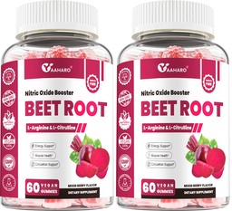 (2 Pack) Beet Root Gummies - Nitric Oxide Booster Supplements for Men & Women with Beetroot, L-Citrulline & L-Arginine - Heart, Muscle & Circulation Support - Sugar Free, Vegan, Mixed Berry Flavor