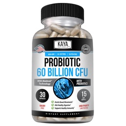 Kaya Naturals Probiotic 60 Billion CFU - Probiotics for Women, Probiotics for Men and Adults, Natural - Gut Health & Immune Support Supplement - Provides Digestive Support - 30 Vegetable Capsules