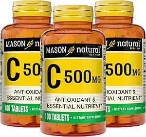 MASON NATURAL Vitamin C 500 mg - Supports Healthy Immune System, Antioxidant and Essential Nutrient, 100 Tablets (Pack of 3)