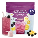 Javvy Clear Protein Refresher Drink Mix – 10g of Whey Protein and Collagen Peptides, Electrolytes Powder, Natural Flavors, 0g of Sugar, 45mg Caffeine, 20 Servings, BlackBerry Lemonade