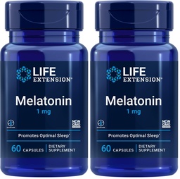 Life Extension Melatonin 1 mg - for Restful Night, Hormone Balance, and Immune Health - Immediate Release - Gluten-Free, Non-GMO - 60 Capsules (Pack of 2)
