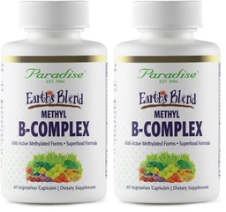 Paradise Herbs, Earth's Blend B-Complex, Methylated, Enzymatically Active Forms of B Vitamins + Superfoods, Supports Energy & Immunity, 60 Capsules (Pack of 2)