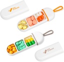 Toplive 2 Pack Travel Pill Organizer, Portable Pill Container Mini Daily Pill Organizer, Small Pill Case Travel Medicine Organizer Pocket Vitamin Supplement Fish Oil Box, White Orange & White Grey