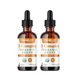 LIQUIDHEALTH USDA Organic Vitamin B Complex Drops for Men & Women - Natural Energy, Improved Focus, Memory & Mood, Immune Support, Metabolism Boost - USA Made, Extra Strength, No Sugar, Vegan (2 Pack)