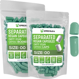 XPRS Nutra Vegan Size 00 Separated Capsules - 100 Count Premium Empty Capsules Separated in Bags - 00 Pills Empty for DIY Supplement Filling (Sage Green)