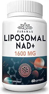 1600 mg Liposomal NAD Supplement, 98% Pure NAD+ Supplement, Superior Absorption, Alternative to Nicotinamide Riboside or NADH to Boost NAD+ for Aging Defense, Energy, Longevity, 180 Softgels
