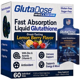 Liquid Glutathione Supplement, Lemon Berry Flavored Acerola Energy Booster w/Zinc, Daily Vitamins & Minerals, Zero Sugar Formulation, Everyday Auto-Immune Support for Adults, 0.34 fl oz, Pack of 60