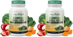 MoxyVites Vitamin B Complex - B Vitamins Whole Food Supplement, B12 Methylcobalamin, B1, B2, B3, B5, B6, B7, B9 - for Stress, Energy and Immune Support, Vegan, 120 Capsules (Pack of 2)