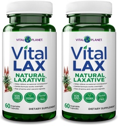 Vital Planet - Vital Lax Natural Laxative Cleanse Supplement for Occasional Constipation, with Magnesium Hydroxide, Slippery Elm, Aloe, and Triphala to Support Bowel Regularity 60 Capsules (Pack of 2)
