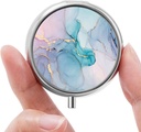 Mini Pill Box, Small Pill Box, Portable Pill Box, Cute Pill Organizer for Vitamins, Medications, Fish Oil and Supplements (Blue Marble)