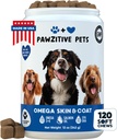 Skin & Coat Supplement for Dogs - Canine Omega 3, Fish Oil Chews - 120 Soft Treats - USA Product - Salmon Oil