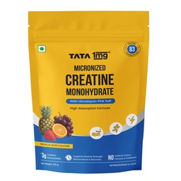 Tata 1mg Micronized Creatine Monohydrate | 83 Servings| 3g Creatine + Himalayan Pink Salt | High Absorption | Supports Muscle Strength, Performance & Recovery | Tropical Bliss Flavor | 301g