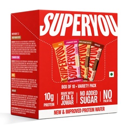 SuperYou Assorted Protein Wafer Bars (Pack of 10)|10g Protein, 3g Fiber, No Added Sugar|Yeast Fermented Protein|Energy Bars|Crunchy Wafer Bar|100% Vegetarian|No Palm Oil|400g